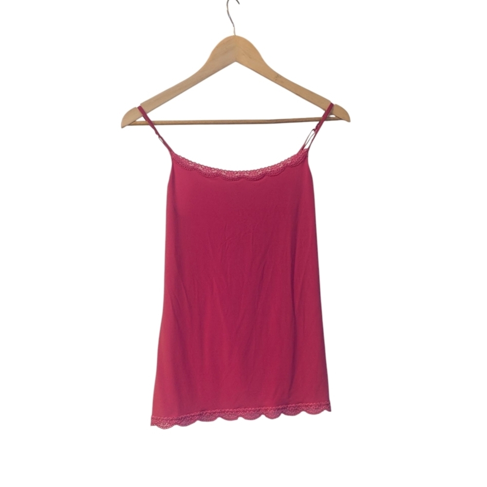 2/$15 Woman's Jockey Vibrant Pink Cami Tank Top with Lace Detail- Size Large